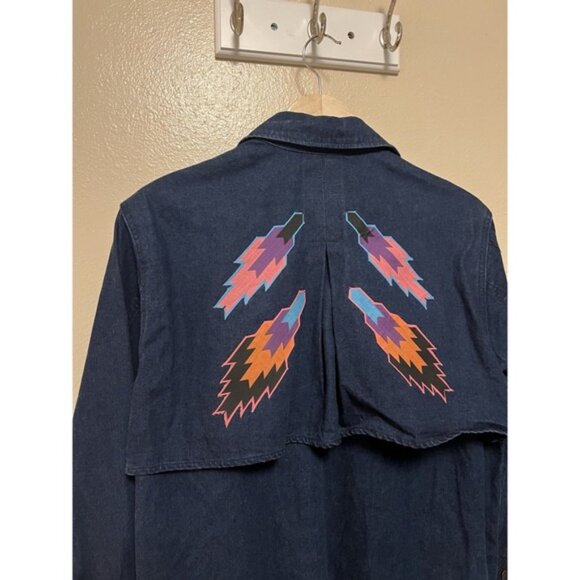 Vtg Calvin Klein Denim Duster Jacket Southwest Custom Tribal Native Am Women's L - Picture 5 of 16